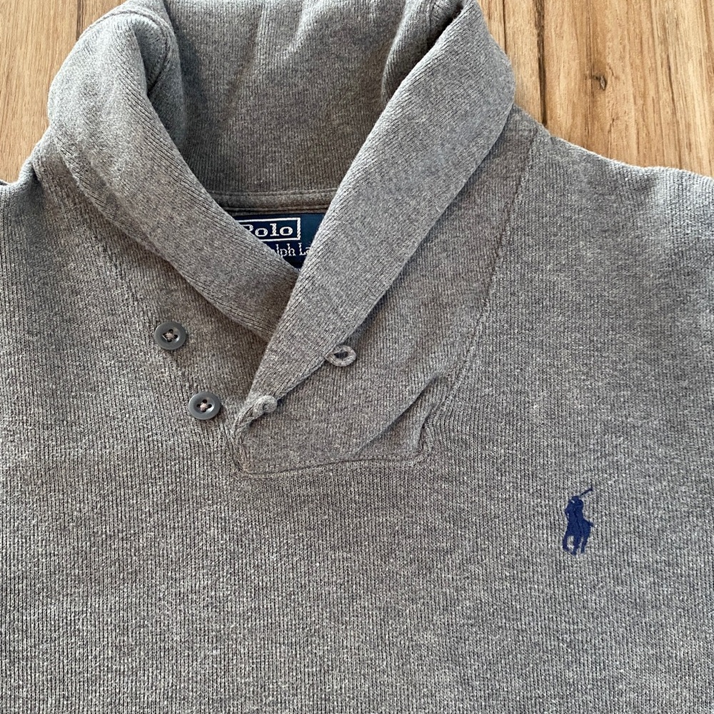 POLO RALPH LAUREN LUXURY JERSEY SHAWL-COLLAR PULLOVER GRAY MENS SZ Medium - Picture 3 of 9